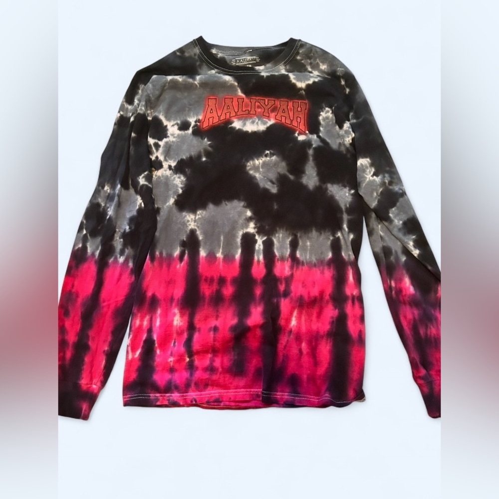 Aaliyah Tie Dye Long Sleeve Graphic Tee Black Pink Size Small